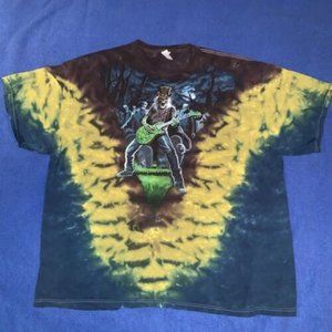 Vintage Zombie Skeleton Graveyard Rock and Roll Guitar Tye Die T Shirt Sz 3XL